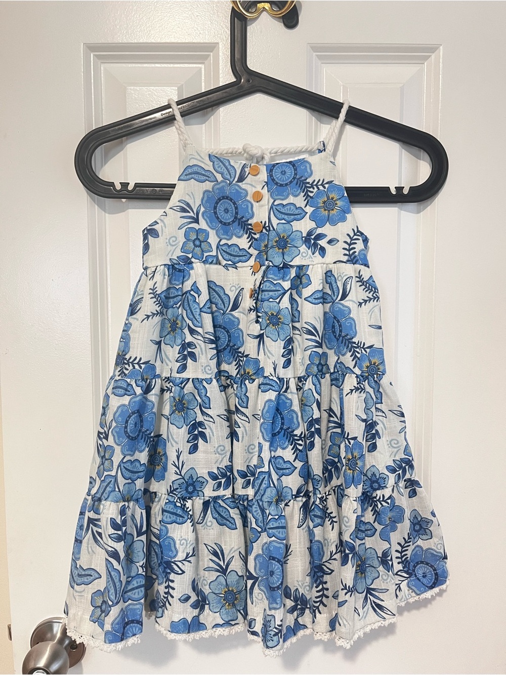 Haute Hippie Blue Floral Tiered Sundress with Button Front